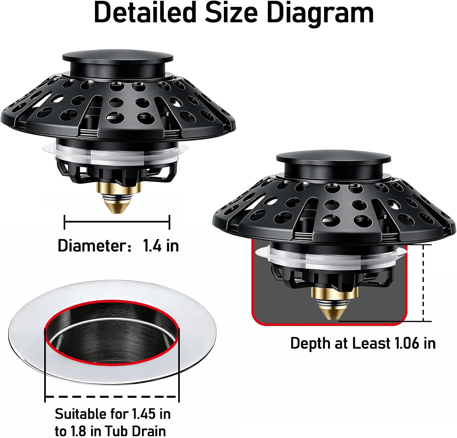 AzWzz Bathtub Drain Stopper,Pop Up Tub Stopper Plug with Hair Catcher Cover