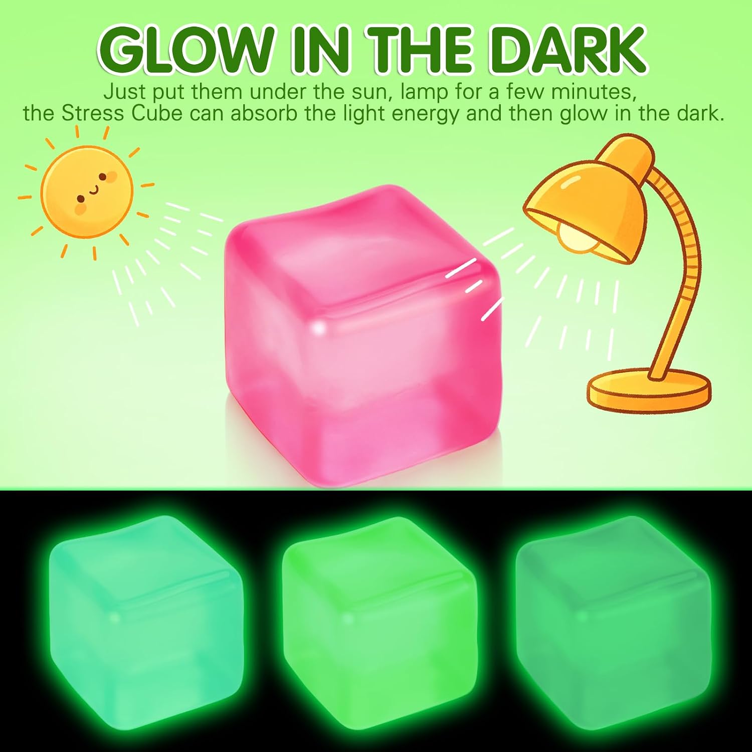4 Stress Cube Glow in The Dark, Slow Rising Squishy Fidget Toys for Adults