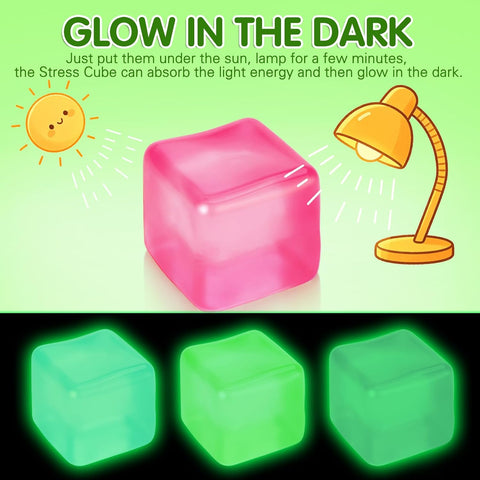 4 Stress Cube Glow in The Dark, Slow Rising Squishy Fidget Toys for Adults