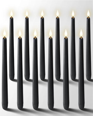 Homemory 12 Pcs Black Flameless Taper Candles Flickering, NO Remote, 11 Inches Taper Candles Battery Operated, Realistic Electric LED Candlesticks Made of Plastic for Halloween Party Home Decor