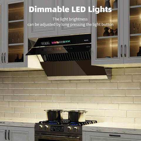 BRANO Under Cabinet Range Hood 30 Inch, 900CFM Vent Hood with Voice/Gesture/Touch Control, Unique Side-Draft Design for Modern Kitchen, Ducted/Ductless Convertible, Adjustable LED Lights & Memory Mode