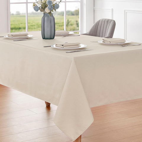 Veblandy 2 Pack Rectangle Tablecloth, 52x70 inch, Water Resistant Wrinkle Free Linen Textured Table Cloth Washable, Decorative Fabric Table Cover for Dining, Party and Camping, Beige