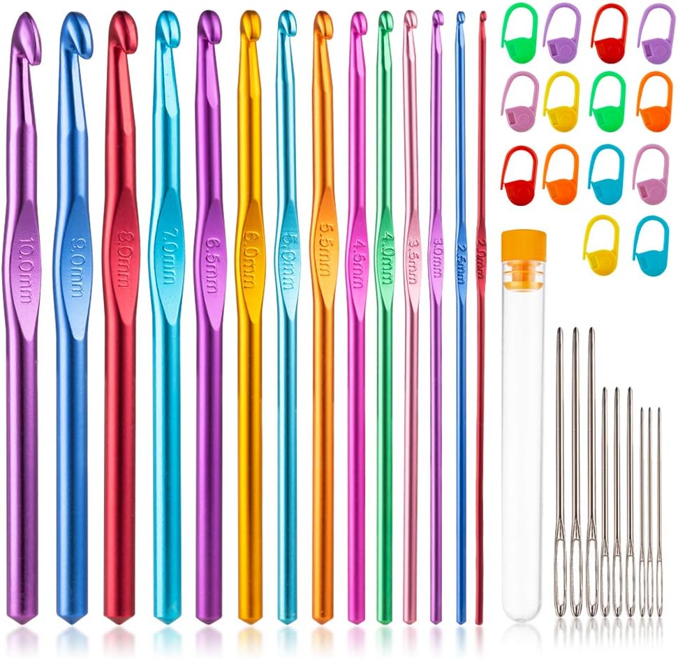Vodiye 14 Sizes Crochet Hooks Set, 2.0-10.0mm, Metal Crochet Needles