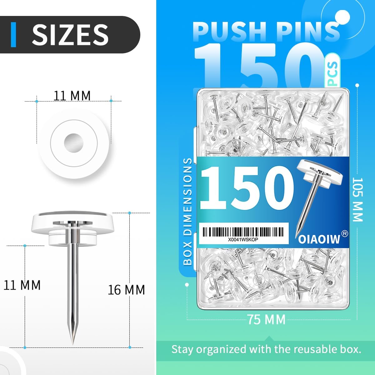 150PCS Clear Thumb Tacks for wall Push pins for wall thumbtacks for Hanging