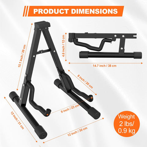 GLEAM Guitar Stand - Electric, Acoustic and Bass, Banjo Stand, A-Frame Metal Folding Guitar Rack with Non-Slip Rubber Sleeves and Foam Arms Black