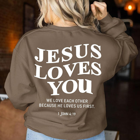 Sulayesh Fleece Christian Sweatshirts Women Jesus Loves You Jesus Is King Hoodie Religious Faith God Shirts Oversized Tops