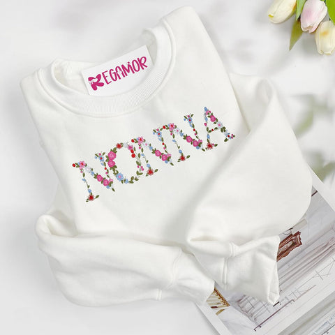 Embroidery Nonna Sweatshirts For Women Gift Sweatshirt From Grandkids Nonna Flower Grandma Gift Mothers Christmas