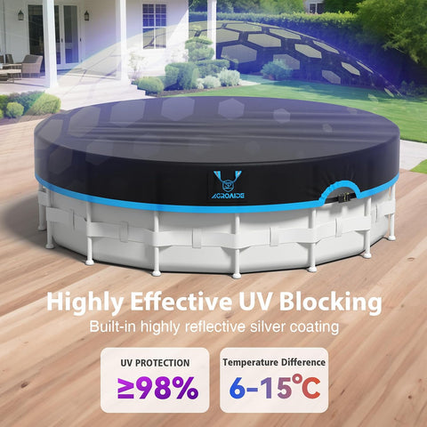 Pool Cover 12ft Round, Ratchet Strap System & Seamless Side Design