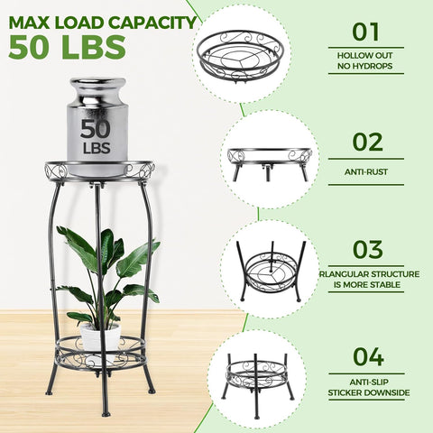 LOYAL TIGER Plant Stand Indoor Outdoor, 2 Tier 27 Inch Tall Metal