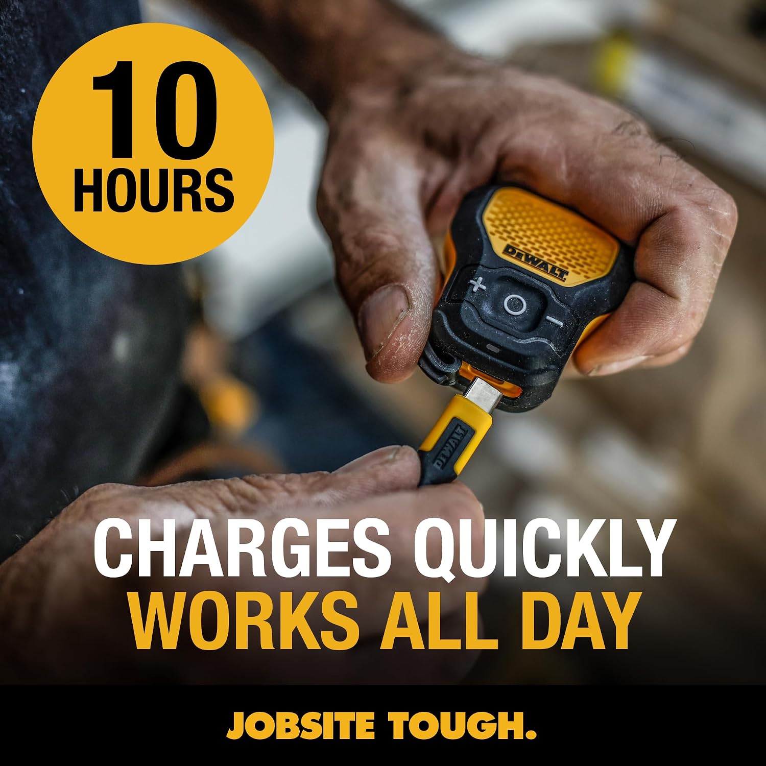 DEWALT Wearable Bluetooth Speaker, Clip-On Wireless Jobsite Pro, (Yellow)