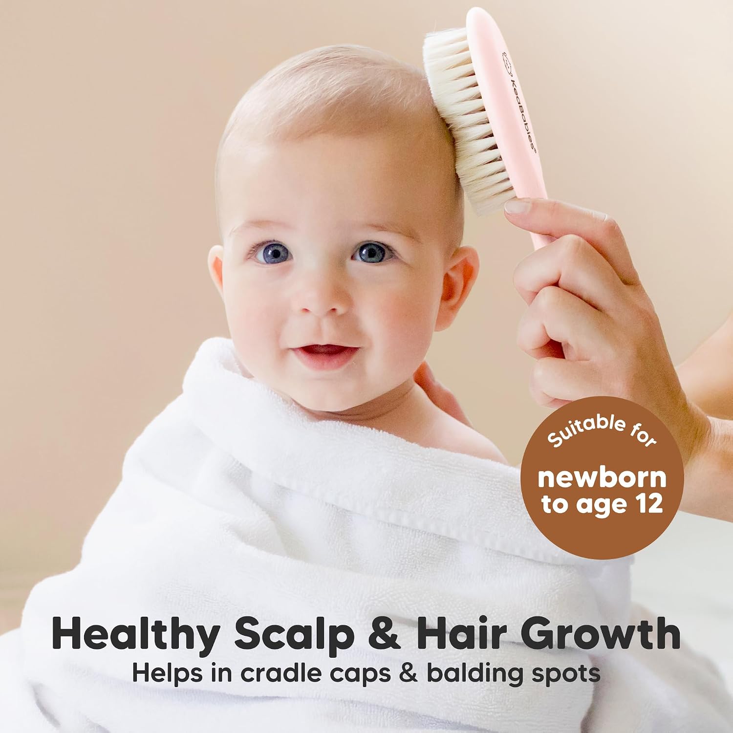 Wooden Baby Hair Brush for Toddler, Infant Cradle Cap (Blush, Regular)