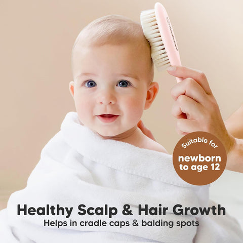 Wooden Baby Hair Brush for Toddler, Infant Cradle Cap (Blush, Regular)
