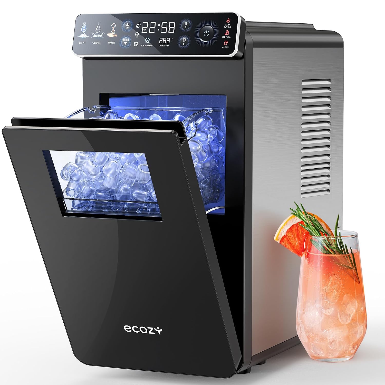 ecozy Small Ice Maker with Full-Color Panel & Timer Function, 26 lbs/Day