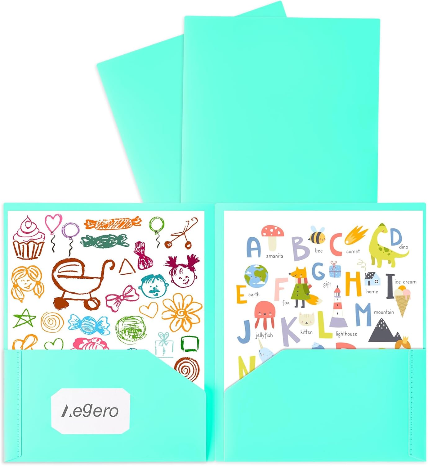 Aegero Plastic Folders with Pockets (7 Pack, Light Blue)
