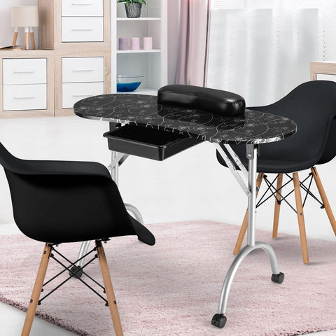 GIANTEX Foldable Nail Table with Drawer, Portable Manicure Table, Black