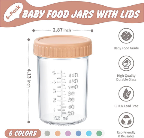 DRKIO 6 pcs Baby Food Storage Containers 8 Oz Small Glass Jars with Lids
