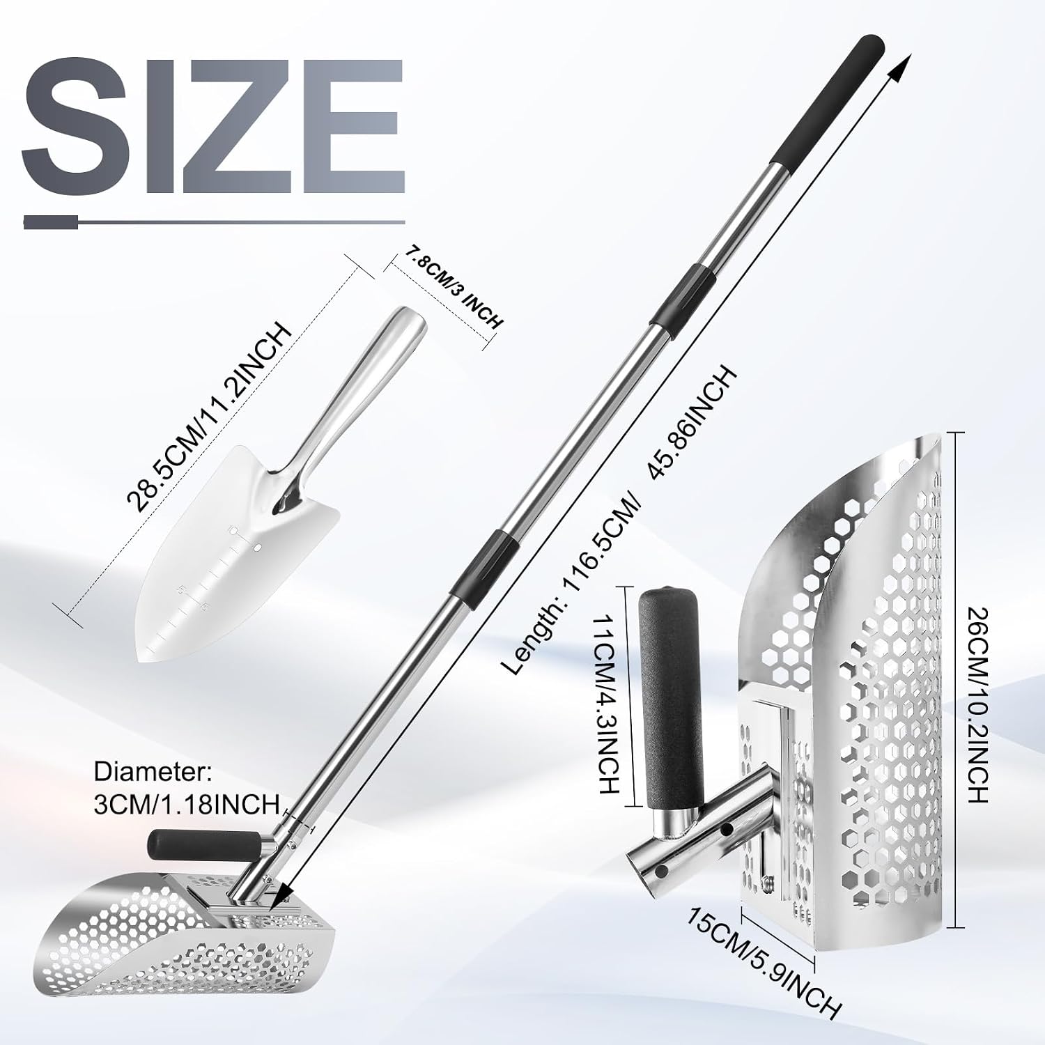 GADFISH Sand Scoop for Metal Detecting, Metal Detector Scoop, Stainless Steel Sand Sifter Shovel, Fast Sifter Shovel for Underwater Treasure Hunting (Stainless Steel)