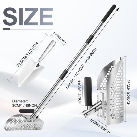 GADFISH Sand Scoop for Metal Detecting, Metal Detector Scoop, Stainless Steel Sand Sifter Shovel, Fast Sifter Shovel for Underwater Treasure Hunting (Stainless Steel)