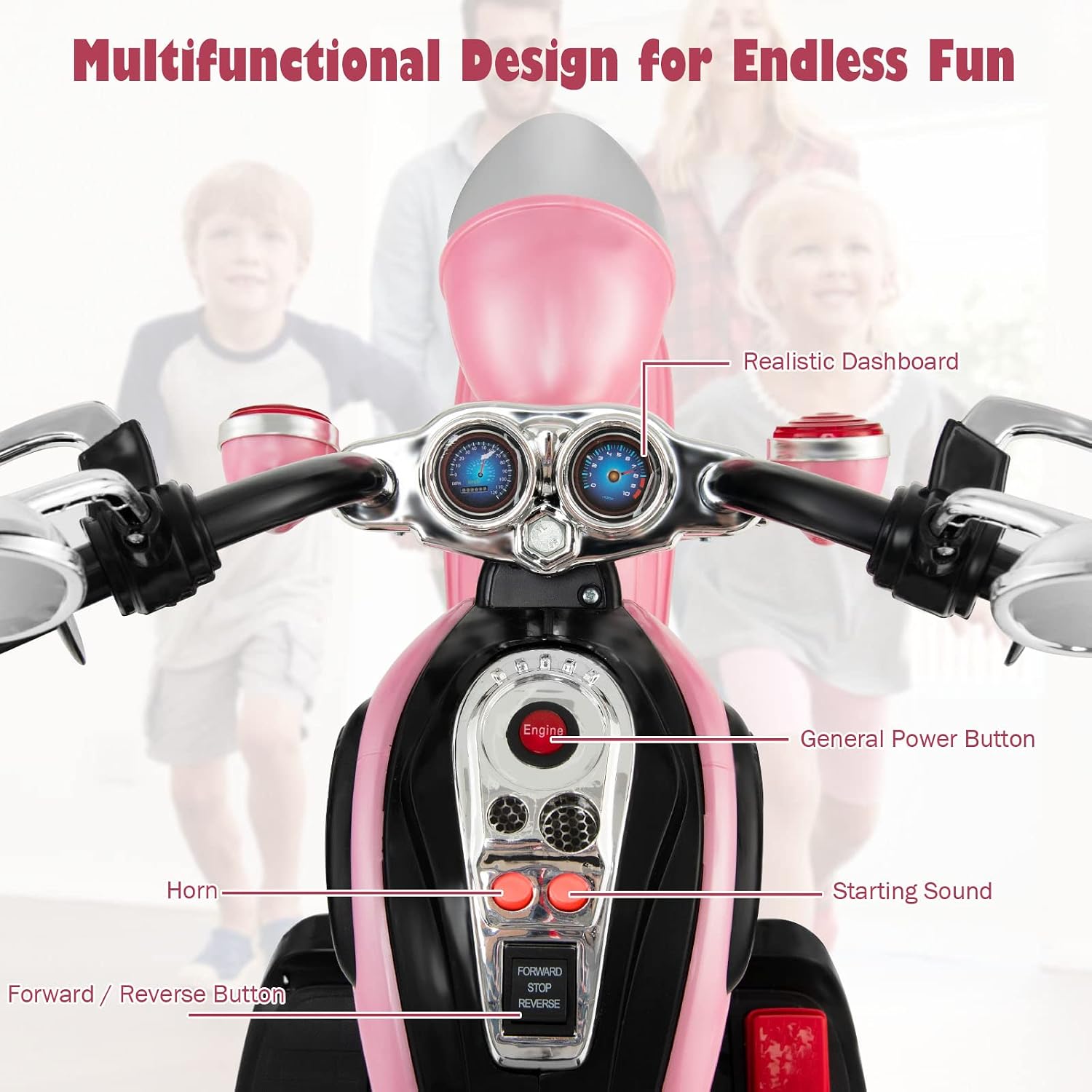 Costzon 6V Ride on Chopper Kids Motorcycle with Horn, Headlight (Pink)