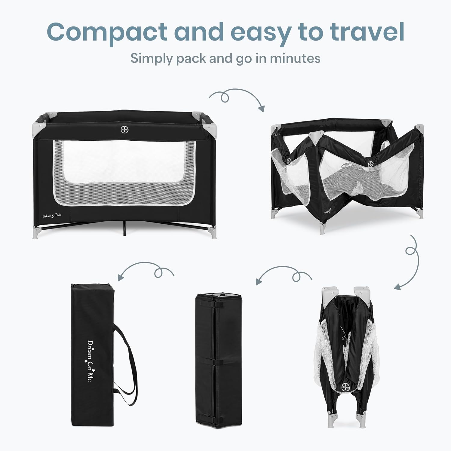 Dream On Me Zodiak Portable Playard, Compact for Travel, Carry Bag, Black