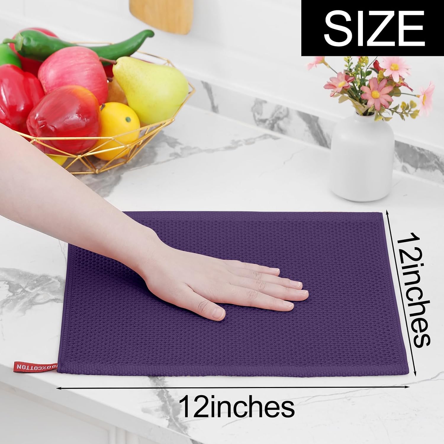 Homaxy 100% Cotton Waffle Weave Kitchen Dish Cloths 12-Pack, Eggplant