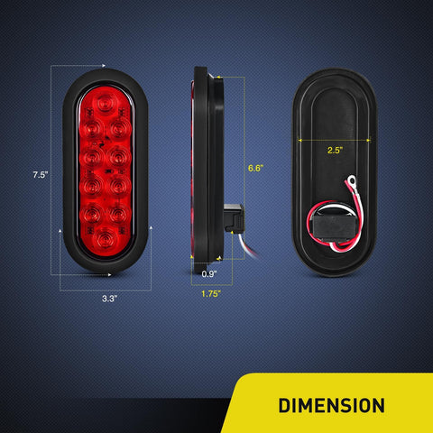 Nilight 6" Oval LED Trailer Tail Lights,Red, 2 Pack, Grommets Mount