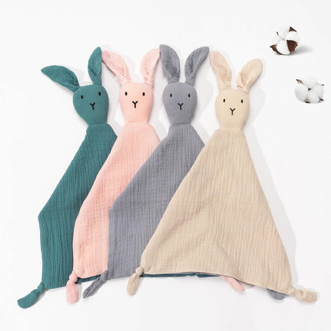 ZIGJOY Muslin Cotton Loveys for Babies Bunny Baby Security Blanket, Khaki