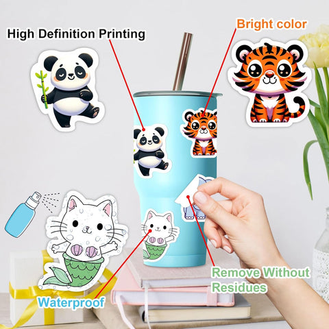 RINOLY 100 PCS Water Bottle Stickers for Kids,Waterproof Vinyl Animal Stickers for Kids,Skateboard,Laptop Stickers for Girls Boys Classroom Prizes