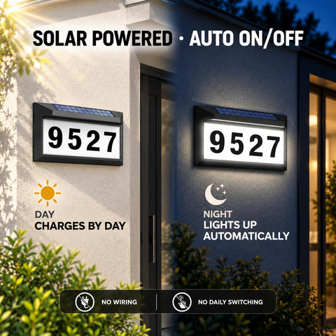 Solar Address Sign, Lighted Address Plaque Outdoor Waterproof, Illuminated Address Numbers, House Numbers for Outside