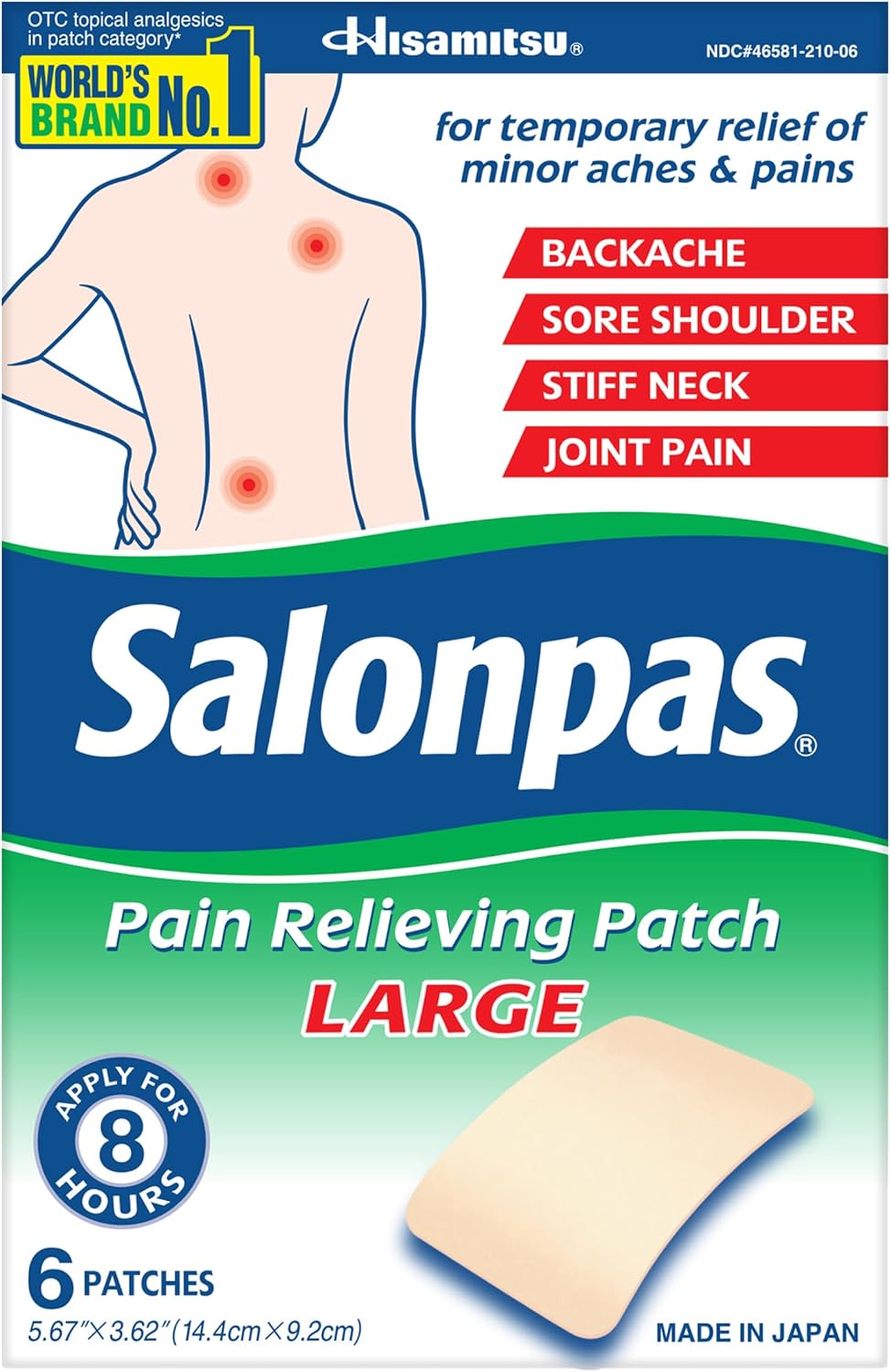 Salonpas Pain Relieving Patch, Large, 6 Count (Pack of 1)