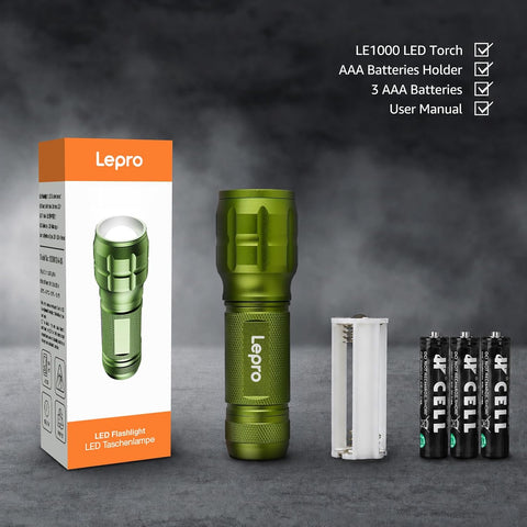 Lepro LED White Light Flashlight, High Lumens Waterproof Adjustable Focus