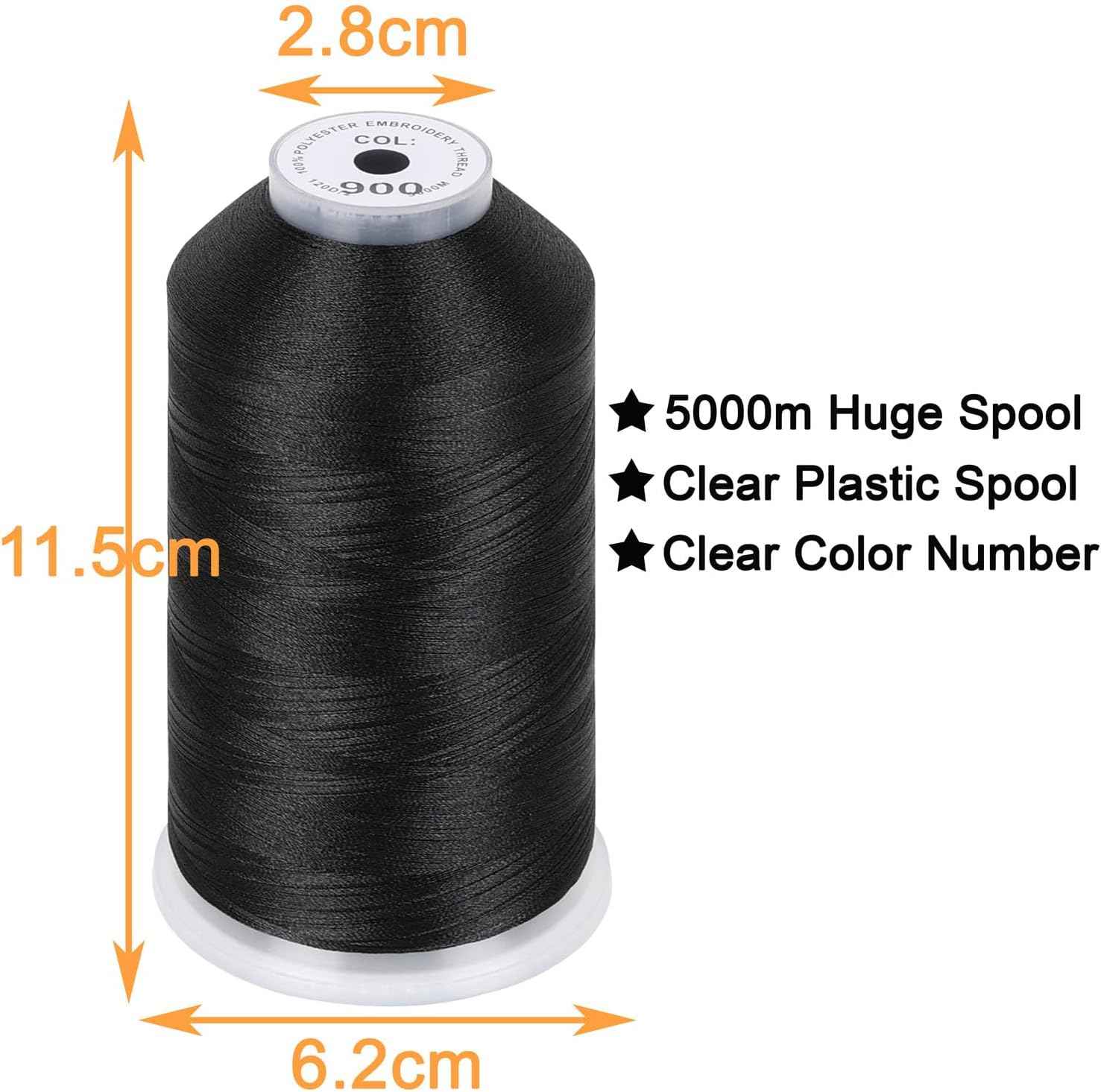 New brothread 5000M Huge Spool Embroidery Machine Thread - Black