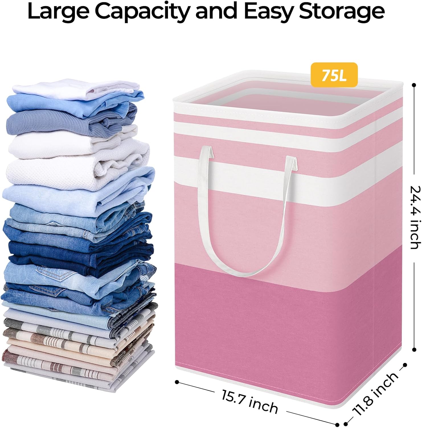 HomeHacks 2 Pack Laundry Baskets, Laundry Hampers Bags (Blue+Pink 75L)