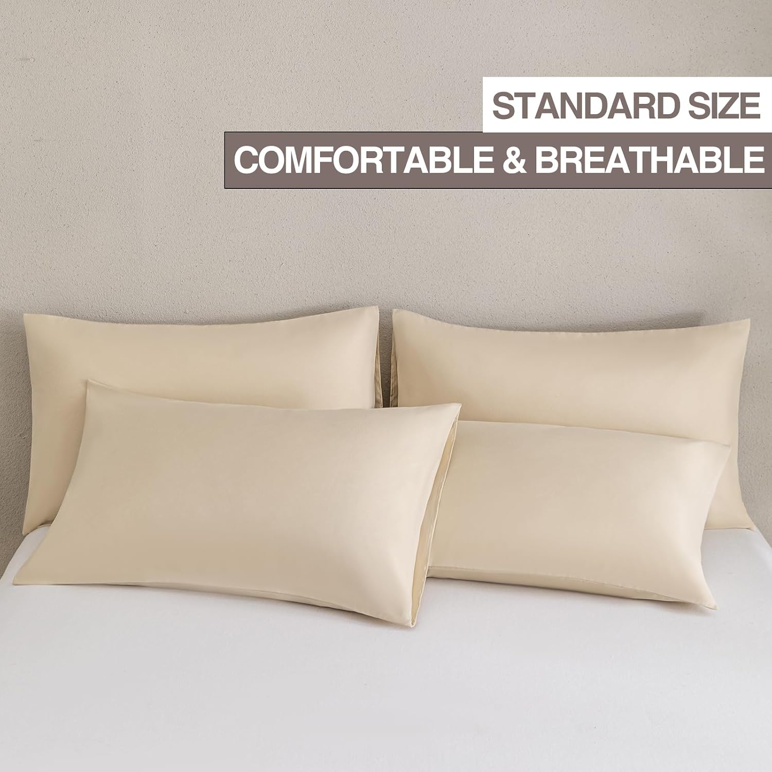 MINIPANDA Beige Pillow Cases Standard Size Set of 4, Envelope Design