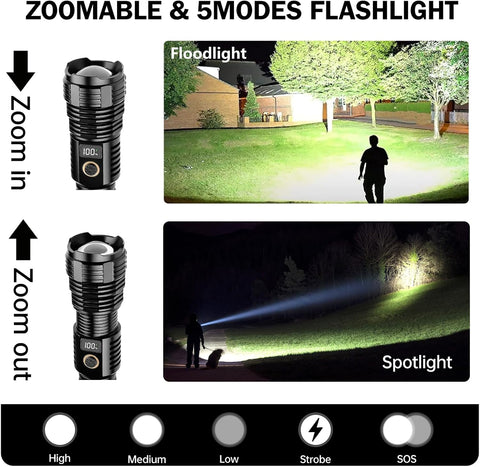 Rechargeable Flashlights High Lumens, 100000LM LED Super Bright Flash Light