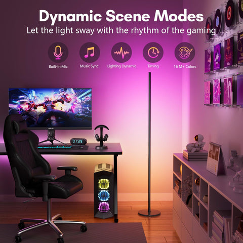 Bright LED RGB+IC Corner Floor Lamp with App, Remote Control Obsidian Black
