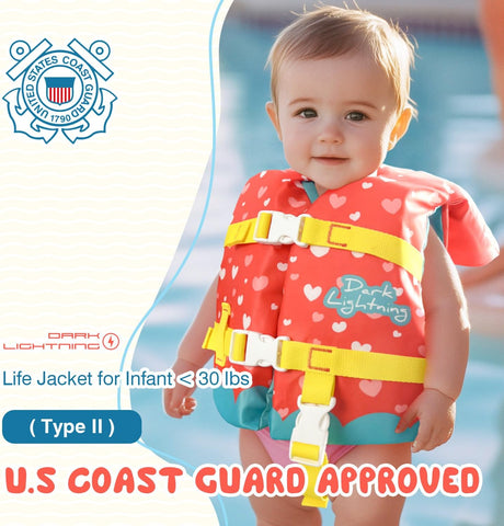 Dark Lightning USCG Approved Infant Life Jacket 0-30 lbs, Toddler Swim Vest and Baby Life Vest for 1-3 Years, 20-30 lbs, Headrest, Leg Strap and Grab Handle