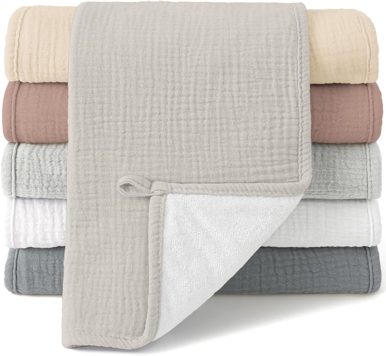 Bearmoss Muslin Burp Cloths, 100% Cotton Baby Burping Clothes, Large Extra Soft Absorbent for Unisex Newborn Boy and Girl, 20x10in, 6 Pack