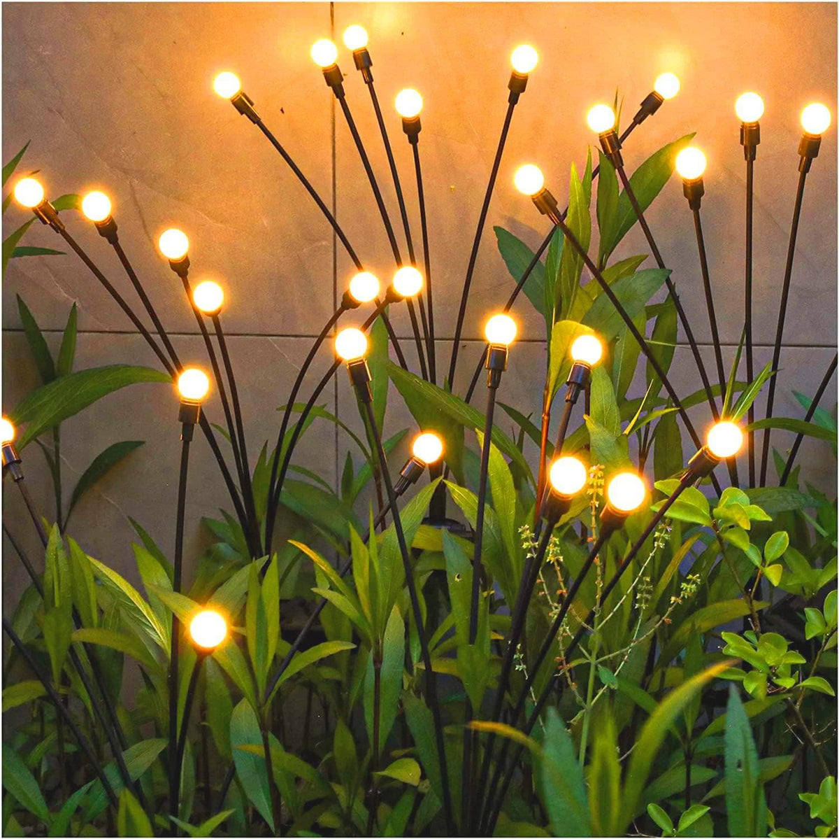 TONULAX Solar Garden Lights - 6 Pack 48 LED Upgraded Solar Swaying Light, Sway by Wind, Outdoor Lights, Yard Patio Pathway Decoration, High Flexibility Iron Wire & Heavy Bulb Base, Warm White