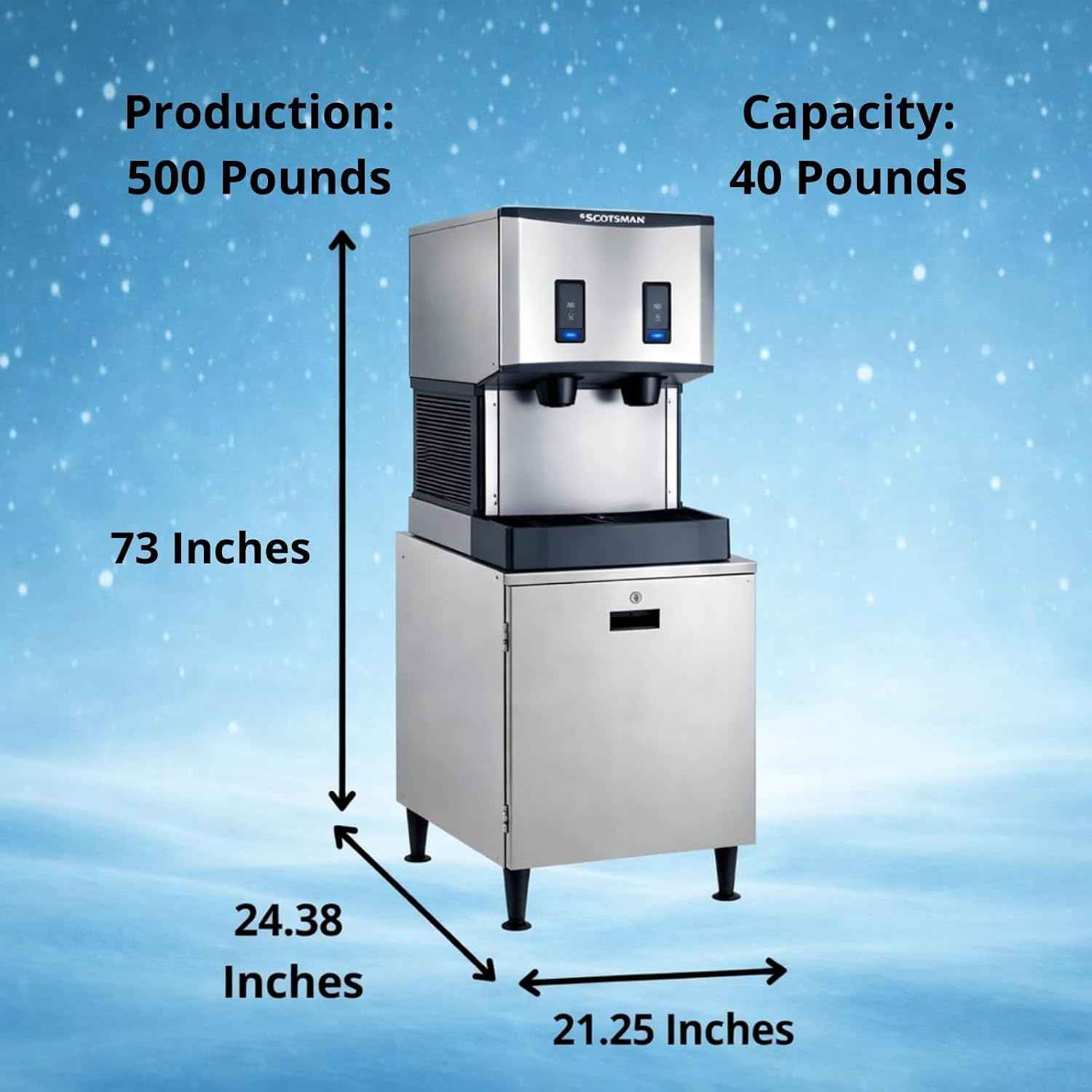 Scotsman Meridian Push-Button Countertop Nugget Ice Maker & Water Dispenser - 500 lb/Day, 40 lb Storage Bin, Stand w/Door