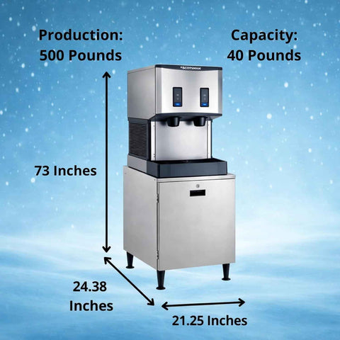 Scotsman Meridian Push-Button Countertop Nugget Ice Maker & Water Dispenser - 500 lb/Day, 40 lb Storage Bin, Stand w/Door