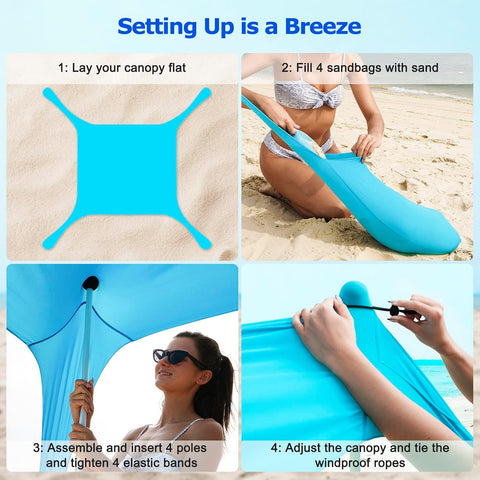 COMMOUDS Beach Tent Sun Shelter, UPF50+ Beach Shade Canopy