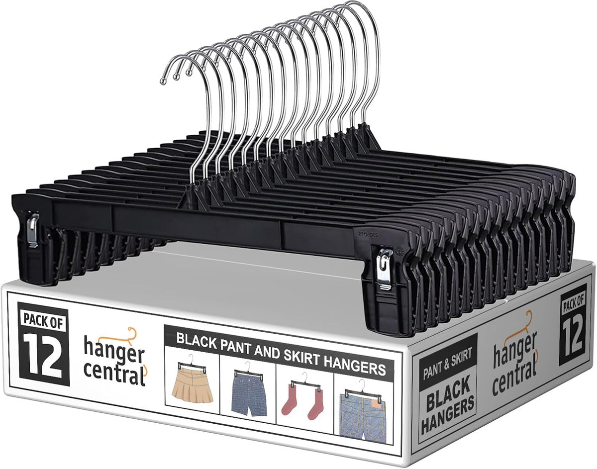 12 Inch Pants Hangers, Black, 12 Pack