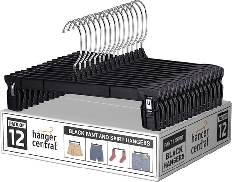 12 Inch Pants Hangers, Black, 12 Pack