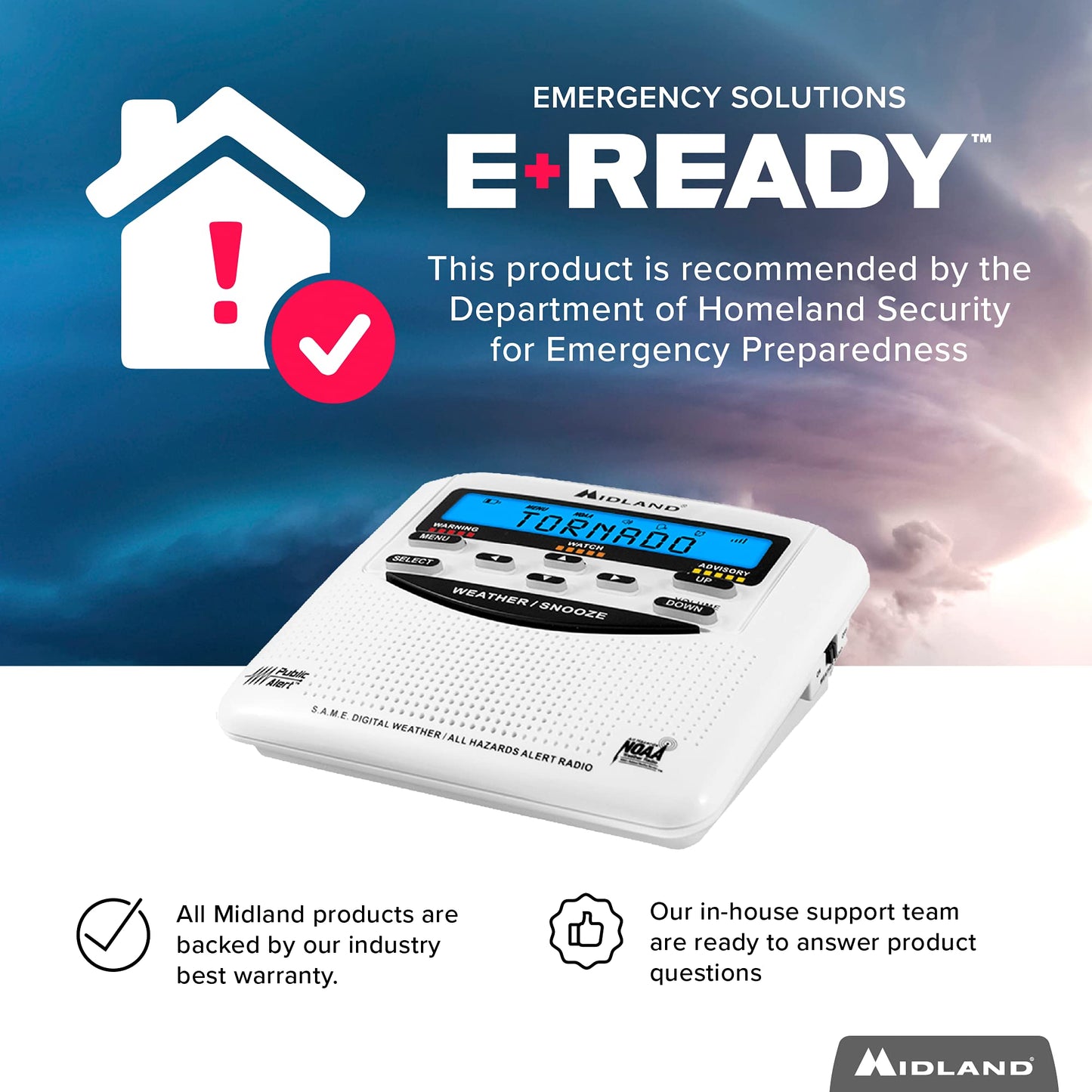 Midland - WR120B - NOAA Emergency Weather Alert Radio - S.A.M.E. Localized Programming, Trilingual Display, 60+ Emergency Alerts, & Alarm Clock (WR120B - Box Packaging)