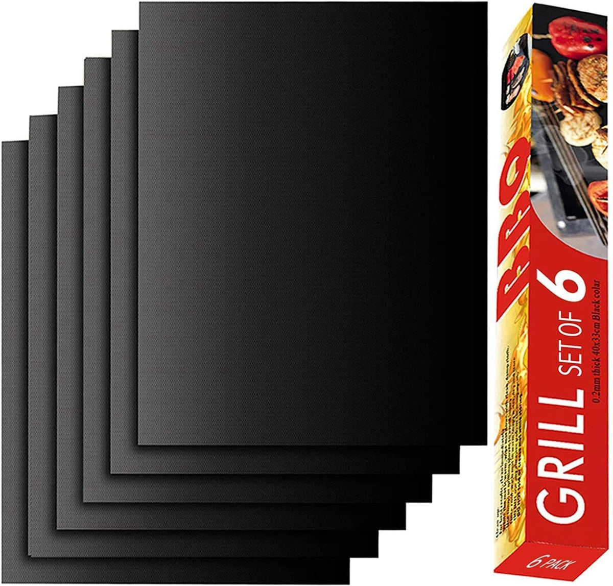 Grill Mat Set of 6, Non-Stick, 15.75 x 13 Inch, Black