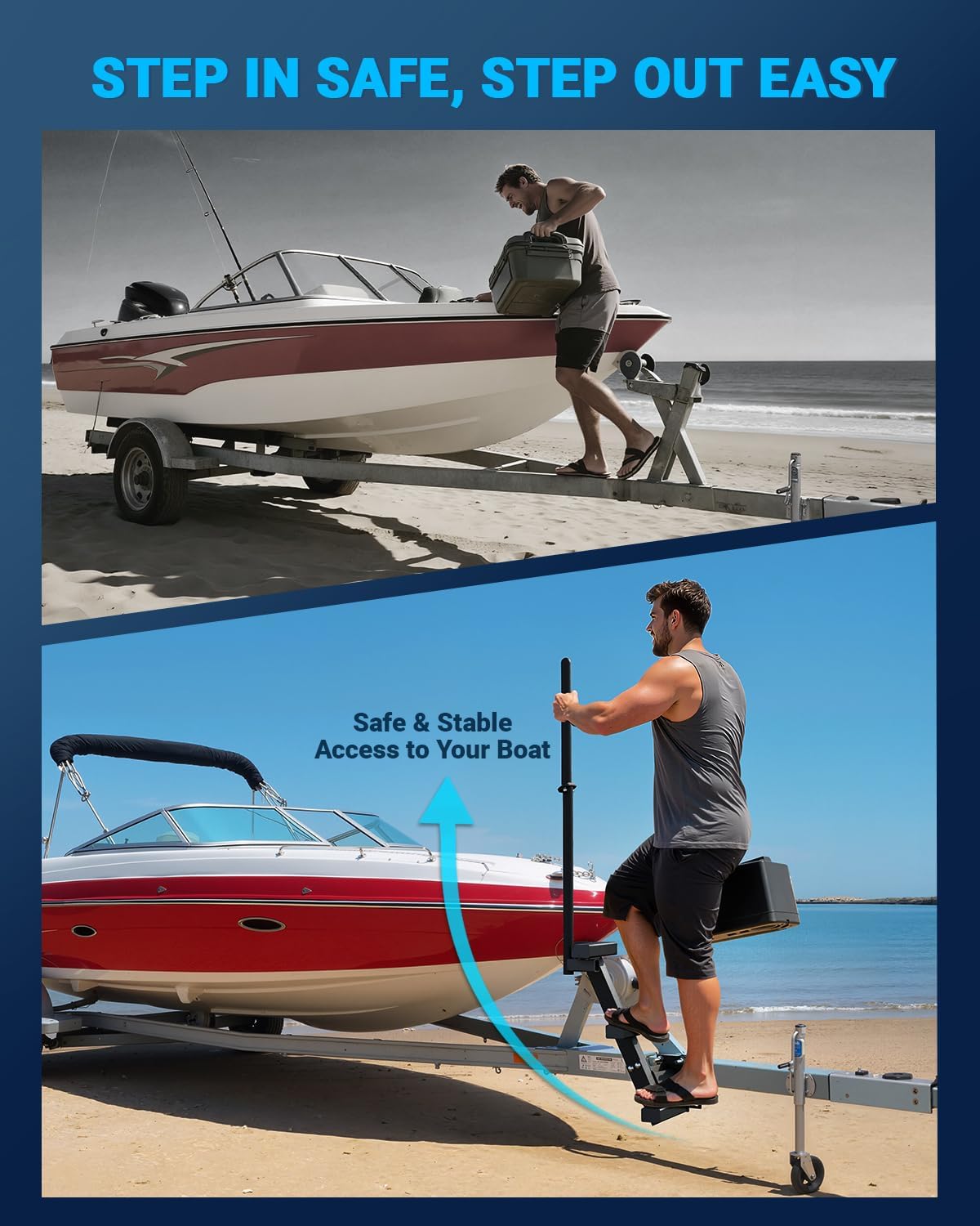 Boat Steps for Trailer Tongue with Handrail Side Mount 3-Step