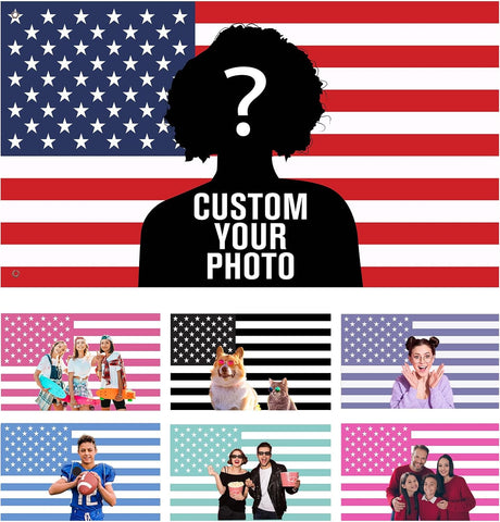 Custom American US Flag with Picture, Personalized Funny Flags with Face Image Logo Photo Text Single Sided Customized Flag Tapestry for Bedroom Dorm Room Decor Garden, 2x3 3x5 4x6 5x8 Ft