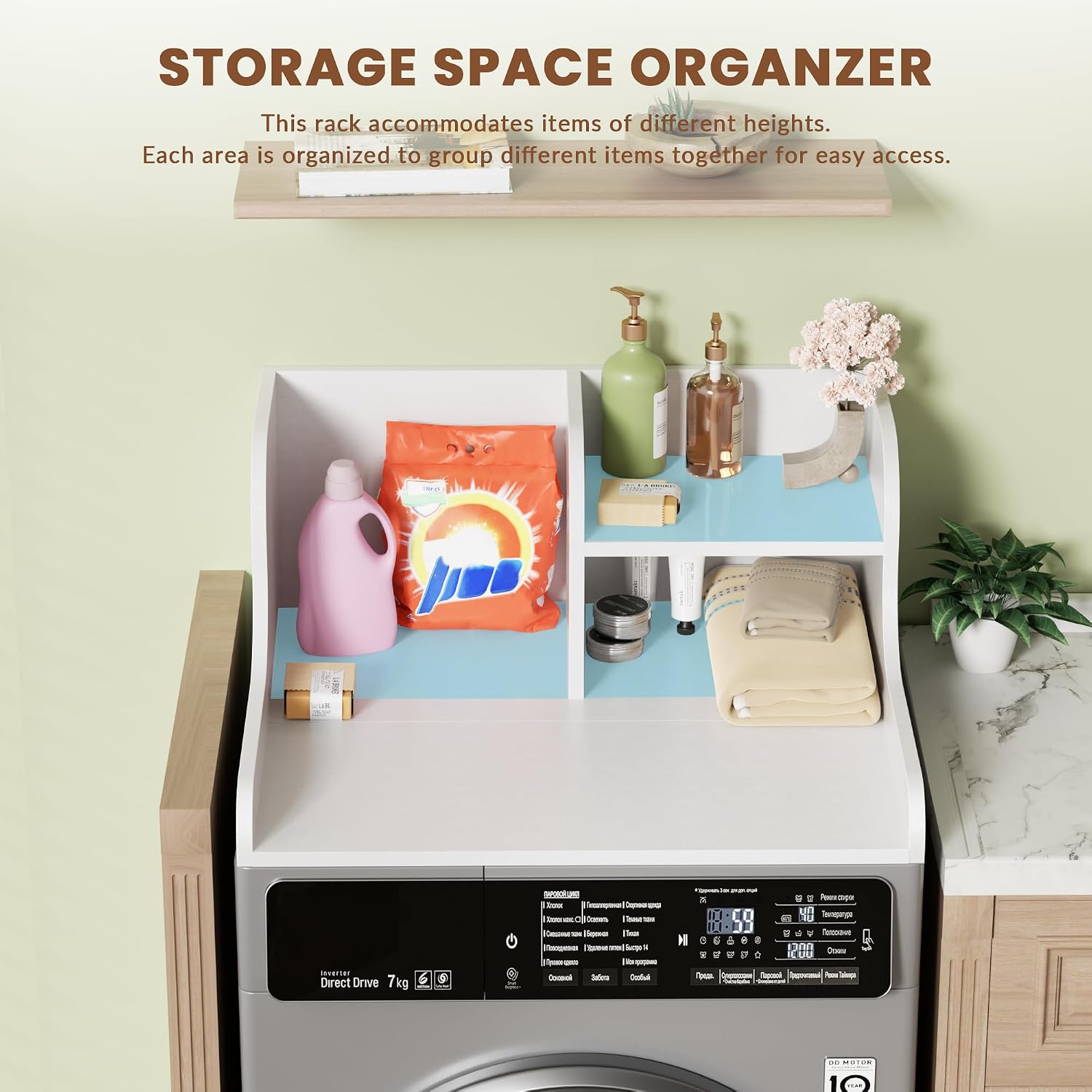 DTK Single Washer Countertop with Shelf, Wood Dryer Countertop, White