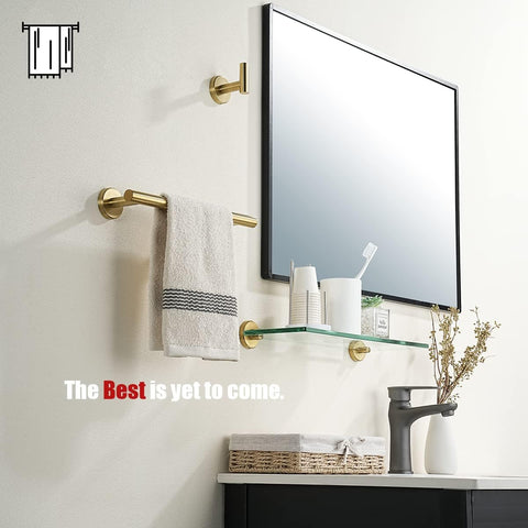 JQK Bathroom Towel Bar, Brushed Gold 12 Inch 304 Stainless Steel Thicken 0.8mm Towel Rack, Towel Holder Wall Mount, Useable Length 9 Inch TB110L9-BG